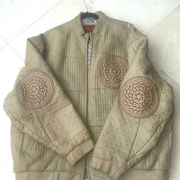 🔥🔥Rare…. HUDSON OUTERWEAR REAL LEATHER BOMBER JACKET CREAM OFF WHITE MENS 3XL - Picture 3 of 15